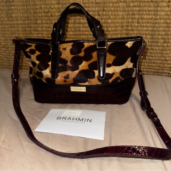 Rare Brahmin Mini Asher Red Wine Grenada Brown Leather Calf Hair “see all pics” - Picture 1 of 16